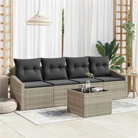 vidaXL Sohvasetti 5 pcs Vaalea harmaa ja tummanharmaa polyrottinki