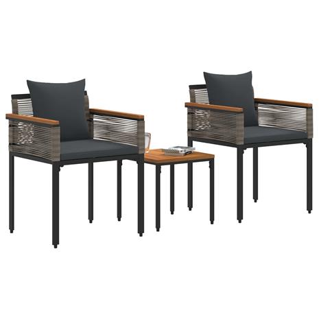 vidaXL Ulkokalusteet Setti 3 pcs Harmaa ja tummanharmaa PE-rottinki