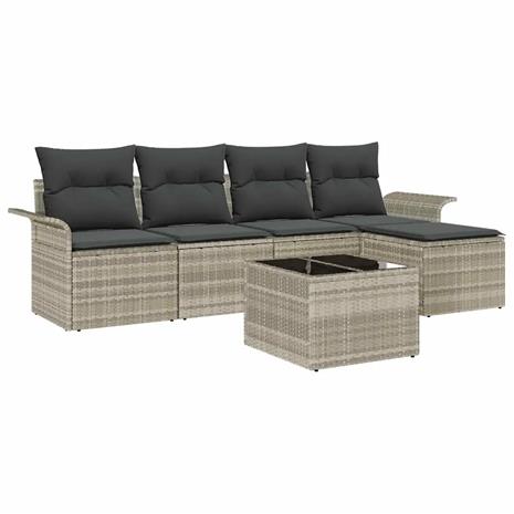 vidaXL Ulkosohva tyynyllä 6 pcs Vaaleanharmaa polyrottinki