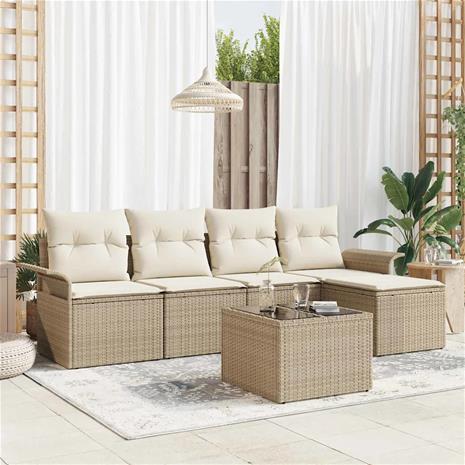 vidaXL Ulkosohva tyynyllä 6 pcs Beige polyrottinki