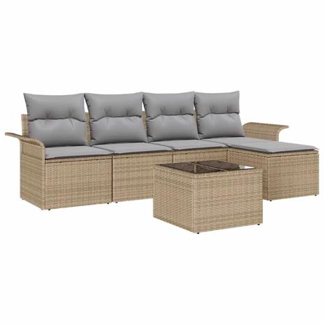 vidaXL Ulkosohva tyynyllä 6 pcs Beige polyrottinki