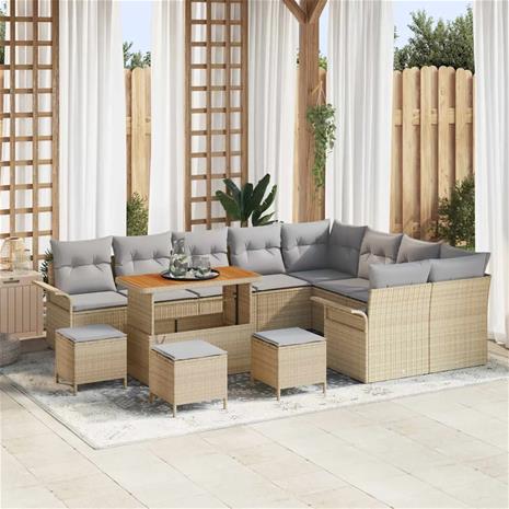vidaXL Puutarhasohva Setti tyynyllä 13 pcs Beige polyrottinki