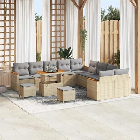 vidaXL Puutarhasohva Setti tyynyllä 13 pcs Beige polyrottinki