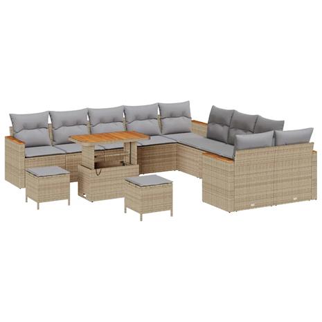 vidaXL Puutarhasohva Setti tyynyllä 13 pcs Beige polyrottinki