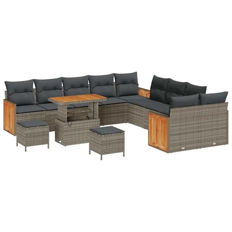 vidaXL Puutarhasohva Setti tyynyllä 13 pcs Harmaa polyrottinki