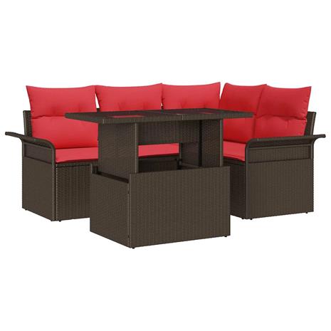 vidaXL Puutarhasohva Setti tyynyllä 5 pcs Ruskea Poly Rattan