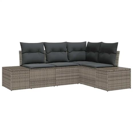 vidaXL Puutarhasohva Setti säilytystilassa 4 pcs Harmaa polyrottinki