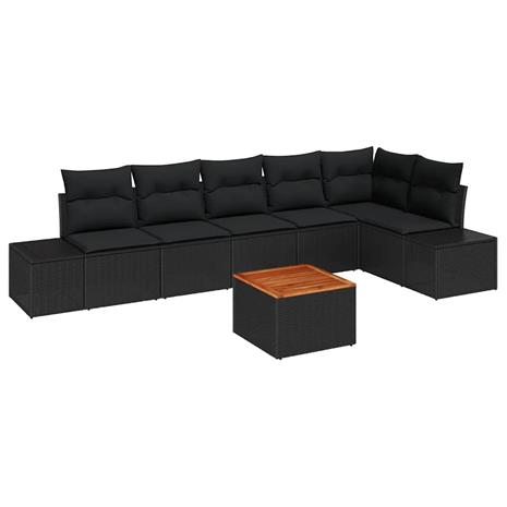 vidaXL Puutarhasohva Setti säilytystilassa 7 pcs Musta polyrottinki