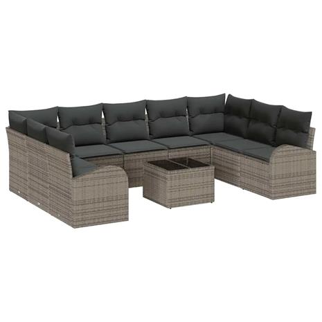 vidaXL Sohvasetti tyynyllä 10 pcs Harmaa Poly Rattan