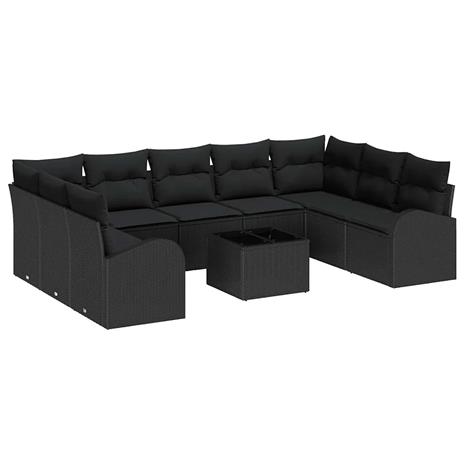 vidaXL Sohvasetti tyynyllä 10 pcs Musta Poly Rattan