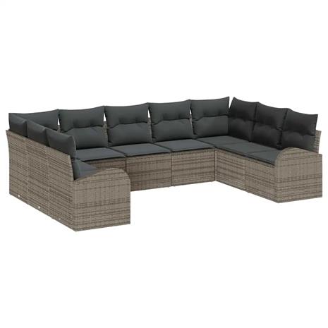 vidaXL Sohvasetti tyynyllä 9 pcs Harmaa Poly Rattan
