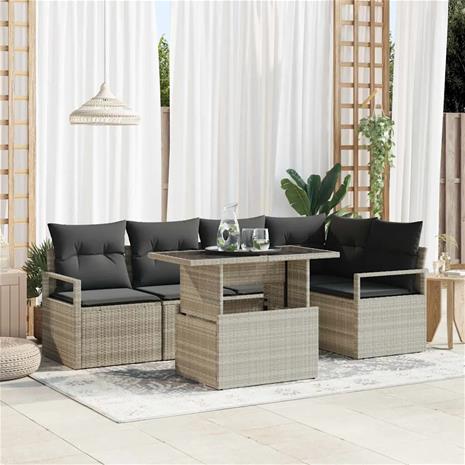 vidaXL Puutarhasohva Setti 6 pcs Vaaleanharmaa Polyrotangi