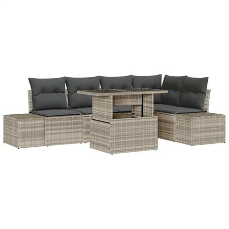 vidaXL Puutarhasohva Setti 6 pcs Vaaleanharmaa Polyrotangi