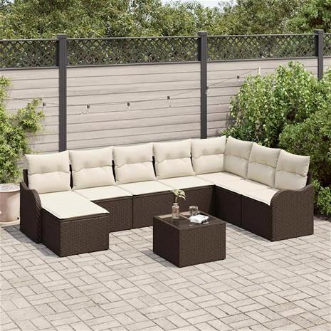 vidaXL Puutarhasohva Setti 9 pcs Ruskea ja valkoinen Polyrotangi