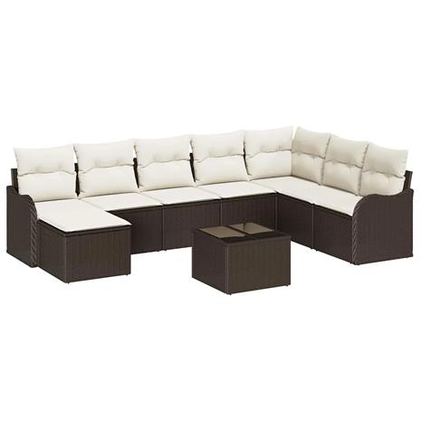 vidaXL Puutarhasohva Setti 9 pcs Ruskea ja valkoinen Polyrotangi