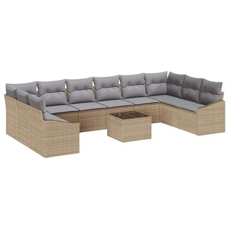 vidaXL Sohvasetti tyynyllä 11 pcs Beige polyrottinki