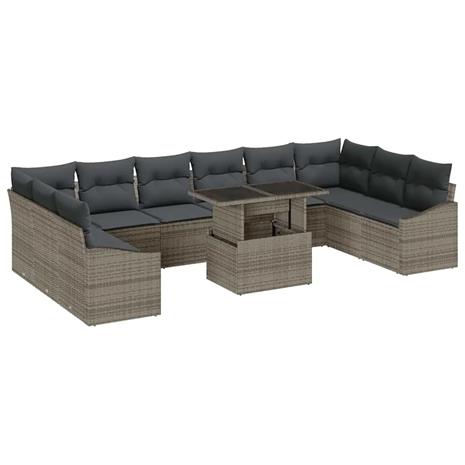 vidaXL Sohvasetti tyynyllä 11 pcs Harmaa polyrottinki