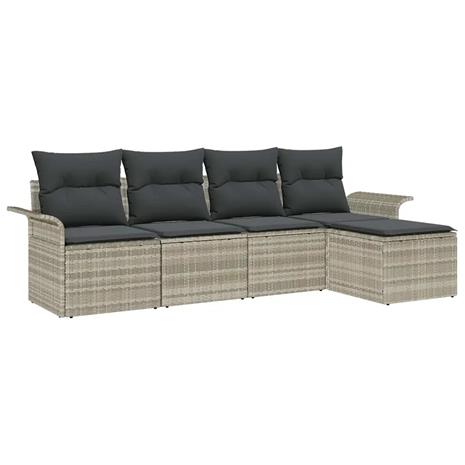 vidaXL Ulkosohva tyynyllä 5 pcs Vaaleanharmaa polyrottinki