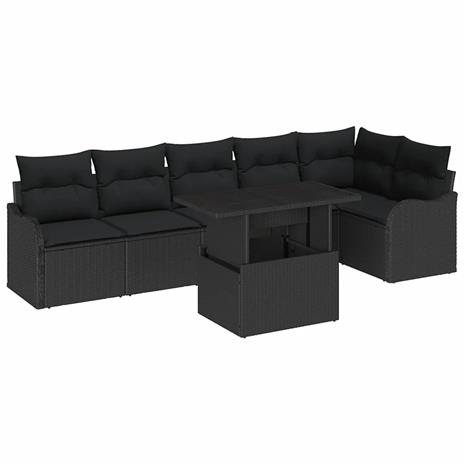 vidaXL Sohvasetti tyynyllä 7 pcs Musta Polyrotangi – kuva 2/2