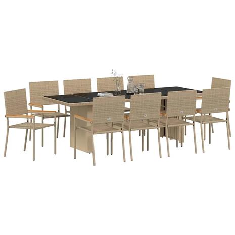 vidaXL 11 Osainen Puutarhan Ruokailusarja Beige Polyrottinki