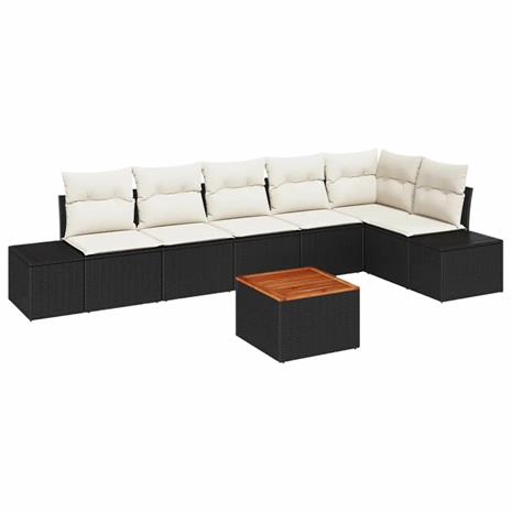 vidaXL Puutarhasohva Setti 7 pcs Musta ja Kerma polyrottinki – kuva 2/4