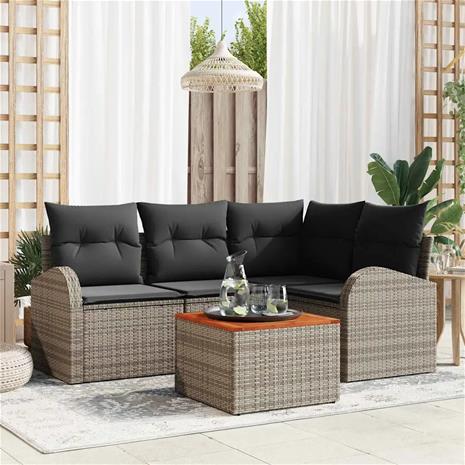 vidaXL Puutarhasohva Setti säilytystilassa 5 pcs Harmaa polyrottinki