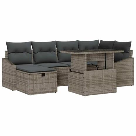 vidaXL Puutarhasohva Setti tyynyllä 7 pcs Harmaa polyrottinki