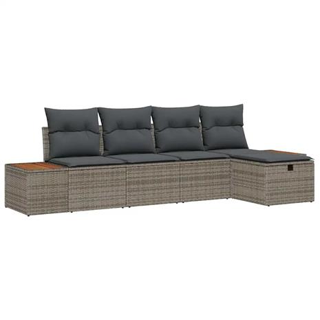 vidaXL Puutarhasohva Setti tyynyllä 5 pcs Harmaa polyrottinki