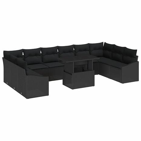vidaXL Sohvasetti tyynyllä 11 pcs Musta polyrottinki