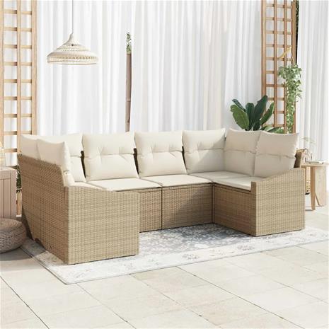 vidaXL Sohvasetti tyynyllä 6 pcs Beige polyrottinki