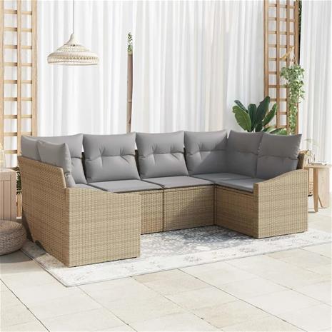 vidaXL Sohvasetti tyynyllä 6 pcs Beige polyrottinki