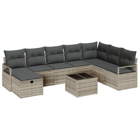 vidaXL Sohvasetti tyynyllä 9 pcs Vaaleanharmaa polyrottinki