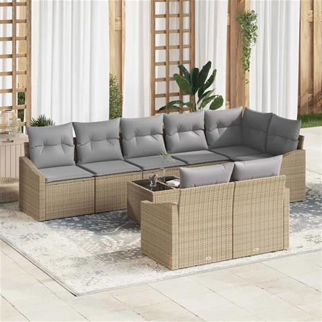 vidaXL Sohvasetti tyynyllä 9 pcs Beige polyrottinki