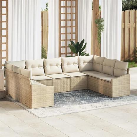 vidaXL Sohvasetti tyynyllä 9 pcs Beige polyrottinki