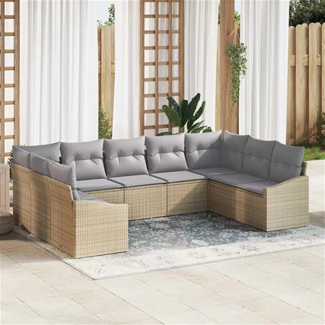 vidaXL Sohvasetti tyynyllä 9 pcs Beige polyrottinki