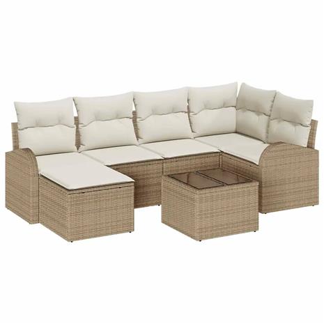 vidaXL Sohvasetti tyynyllä 7 pcs Beige ja Valkoinen polyrottinki