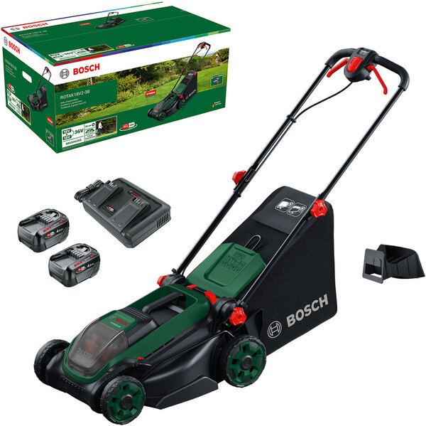 Bosch Rotak 18V2-38 Solo akkukäyttöinen työnnettävä ruohonleikkuri, 36V, hiiliharjaton, 38 cm (ilman akkua ja laturia)