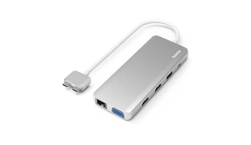 Hama 00200133 laptop dock/port replicator USB 3.2 Gen 1 (3.1 Gen 1) Type-C Silver, White