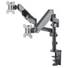 Manhattan Dual Desk Mount for TV & Monitors (Full Motion Gas Spring), For screens 10" to 27", Clamp or Grommet Assembly, VESA compatibility: 75x75 and 100x100mm - check the dimensions of the four mounting holes on back of screen to ensure it fits, Max 8kg