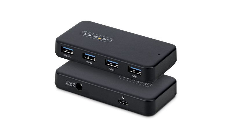 StarTech.com 4-Port USB-A Hub, 5Gbps, Self-Powered, 2-in-1 USB-C and USB-A Host Cable, 1x BC 1.2 Charging Port, 24W Power Adapter Included, MacBook and Windows