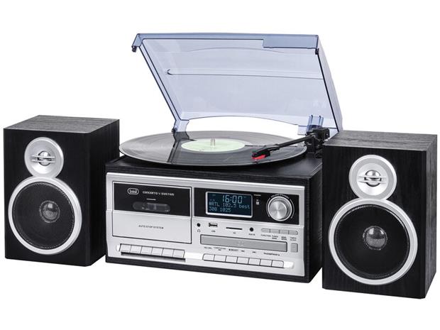 Trevi DAB+ STEREO TURNTABLE 25W WIRELESS USB SD AUX-IN CASSETTE ENCODING TT 1072 DAB BLACK
