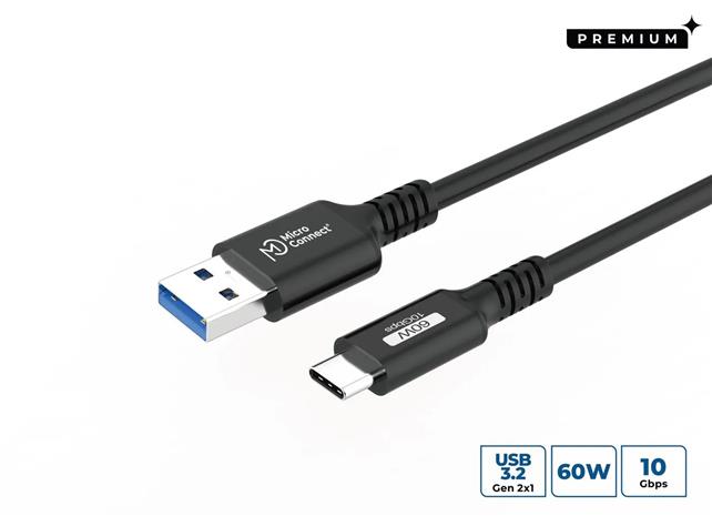 Microconnect USB3.2AC4 USB cable USB 3.2 Gen 2 (3.1 Gen 2) 4 m USB C USB A 60 W Black
