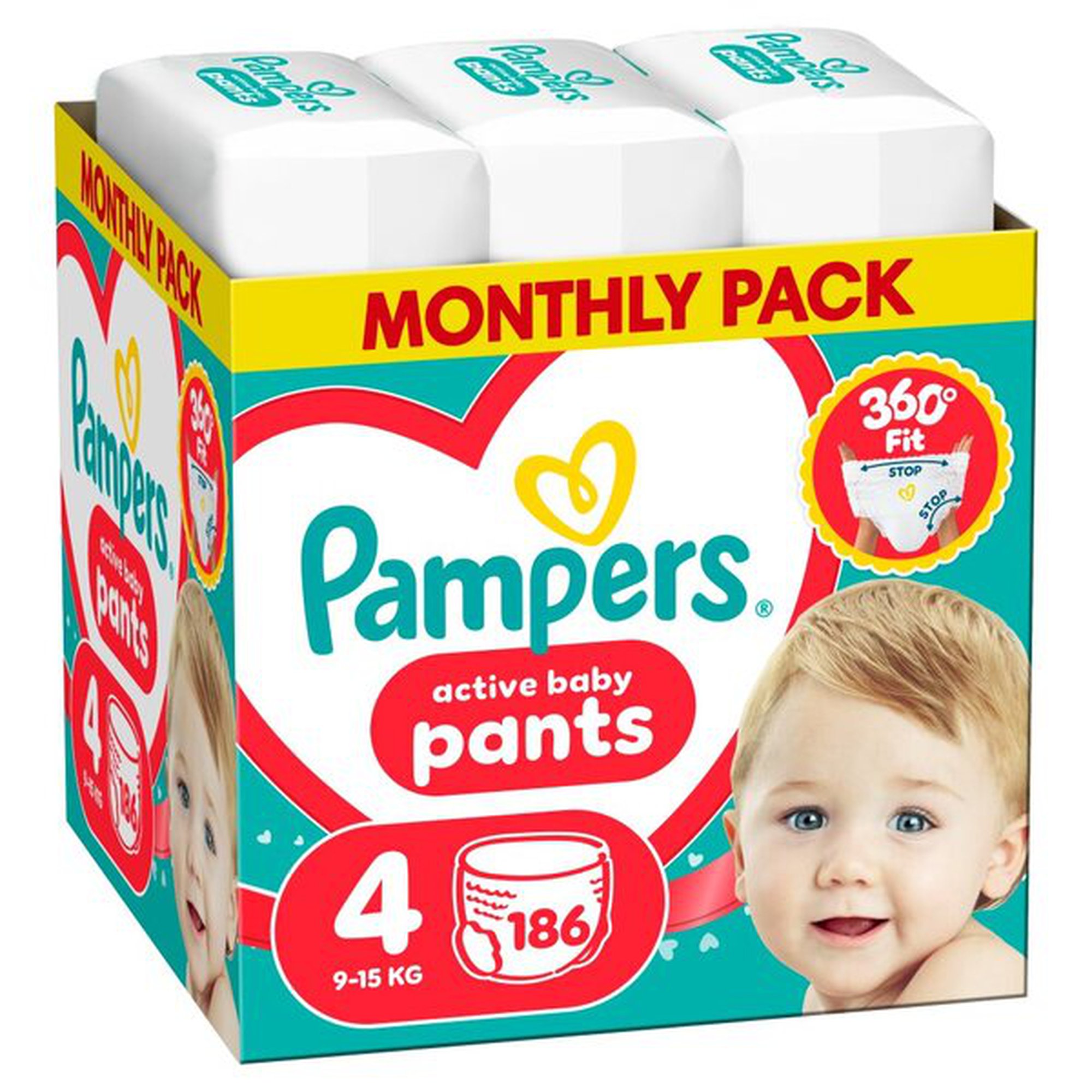 Pampers Active Baby Pants -vaipat, koko 4, 186 kpl