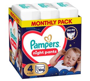 Pampers Night Pants -vaipat, koko 4, 104 kpl