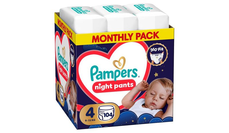 Pampers Night Pants -vaipat, koko 4, 104 kpl
