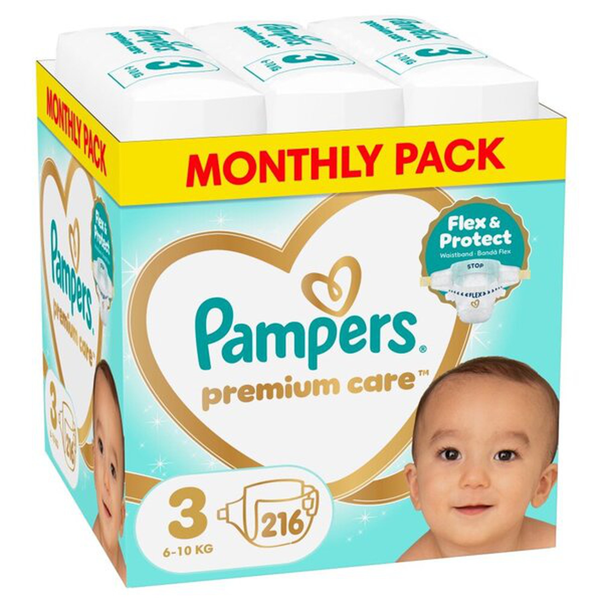 Pampers Premium Care Tape -vaipat, koko 3, 216 kpl