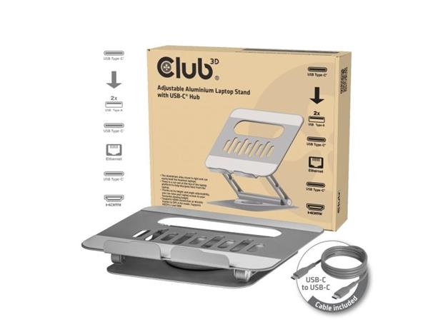 CLUB3D Adjustable Aluminium Laptop Stand with USB-C® Hub