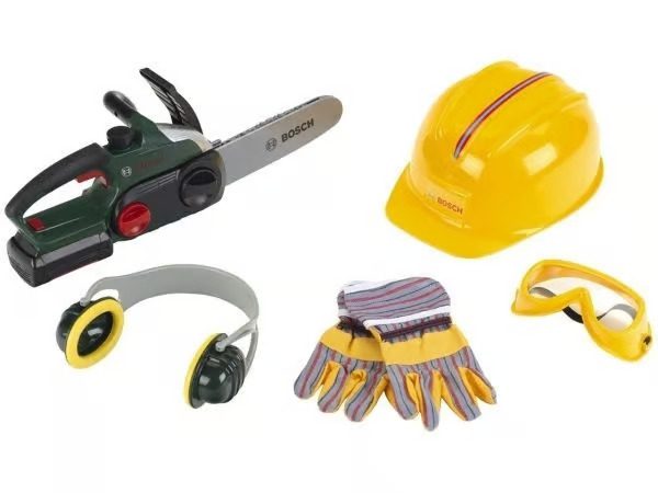 Theo Klein Bosch chain saw ii + helmet + work gloves