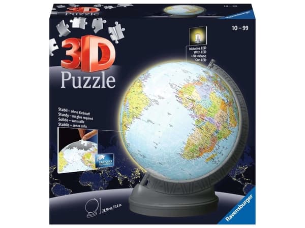 Kouluttava 3D-pallopalapeli - Valoisa Earth Globe - Ravensburger - 540 kpl - Alkaen 10 vuotta
