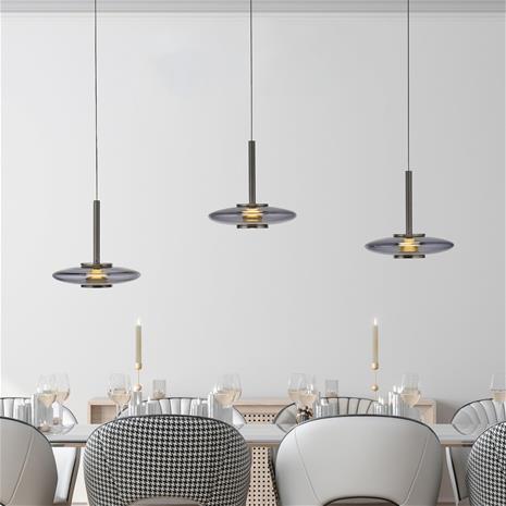 PURE LED-riippuvalaisin Vitrum, harmaa, lasi/alumiini 3-valaisin